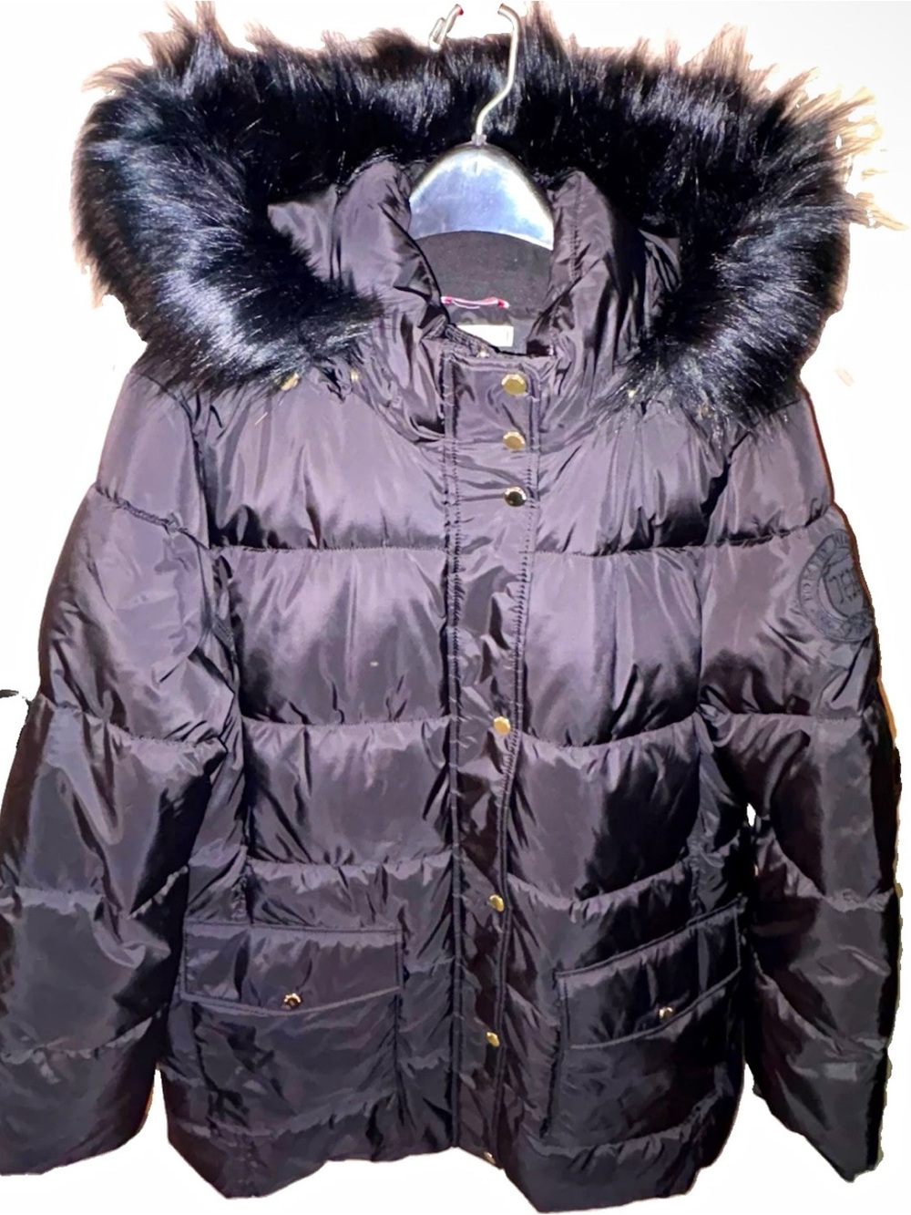 Tommy Hilfiger Black Quilted Puffer Jacket with Faux Fur Hood